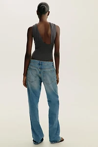 DRAPED ASYMMETRIC TULLE BODYSUIT