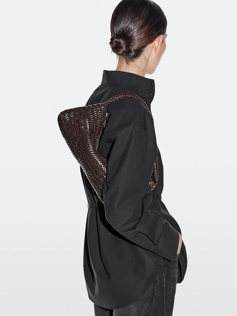 Nappa leather woven croissant bag