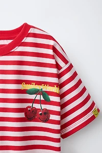 SMILEYWORLD ® STRIPED CHERRY PRINT T-SHIRT