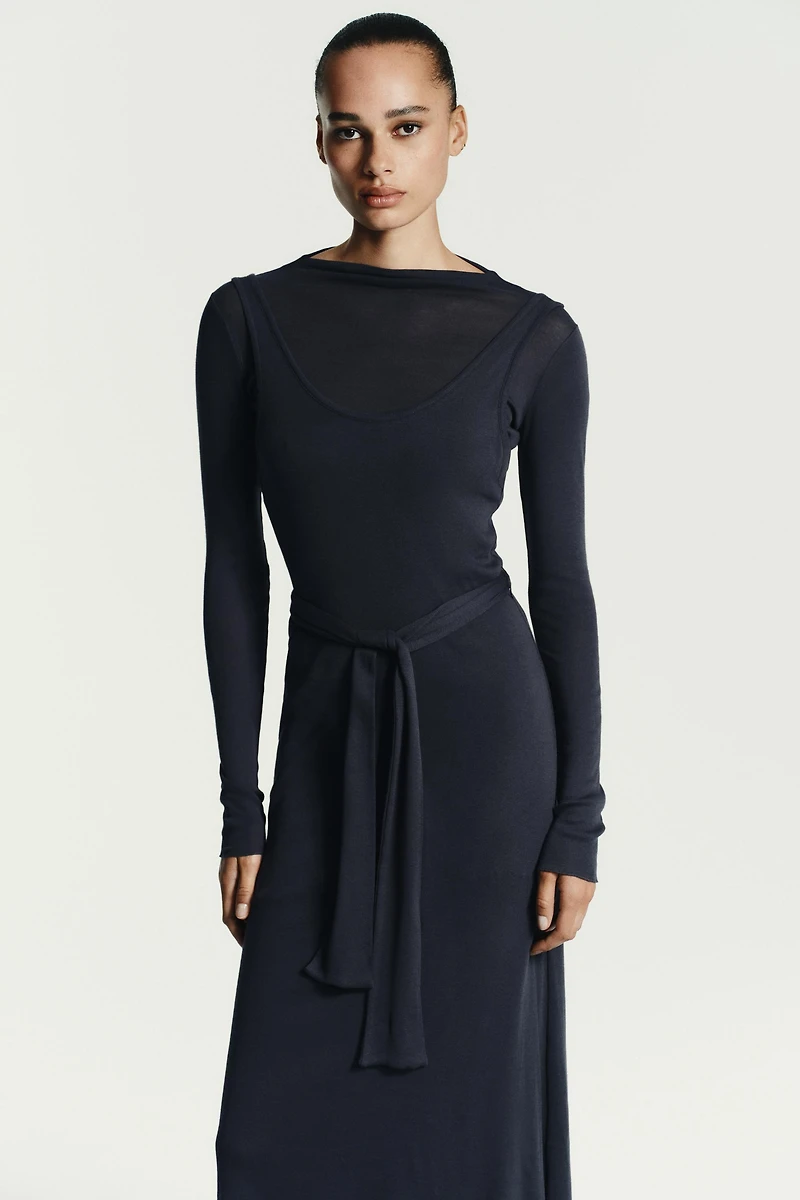 DOUBLE BELT EFFECT TIE DRESS