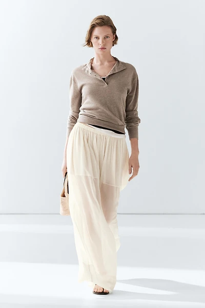 Buttoned mock turtleneck knit sweater