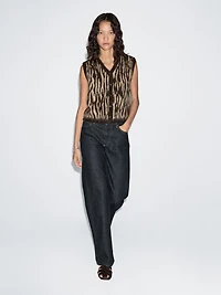 Animal print wool blend knit waistcoat