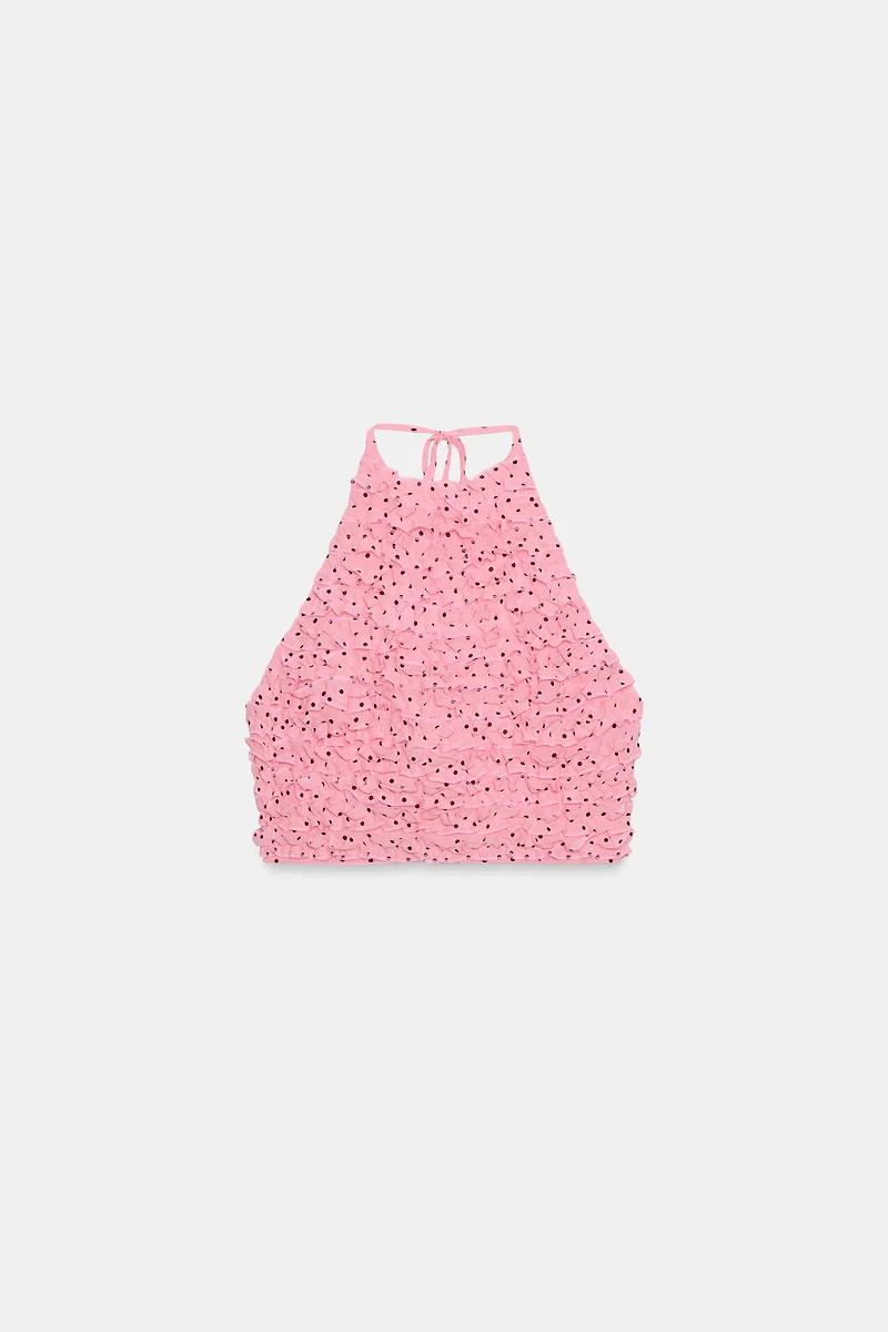 RUFFLED HALTER CROP TOP