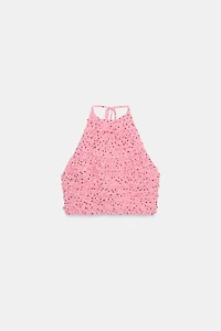RUFFLED HALTER CROP TOP
