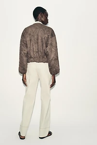 EMBROIDERED FAUX SUEDE BOMBER JACKET