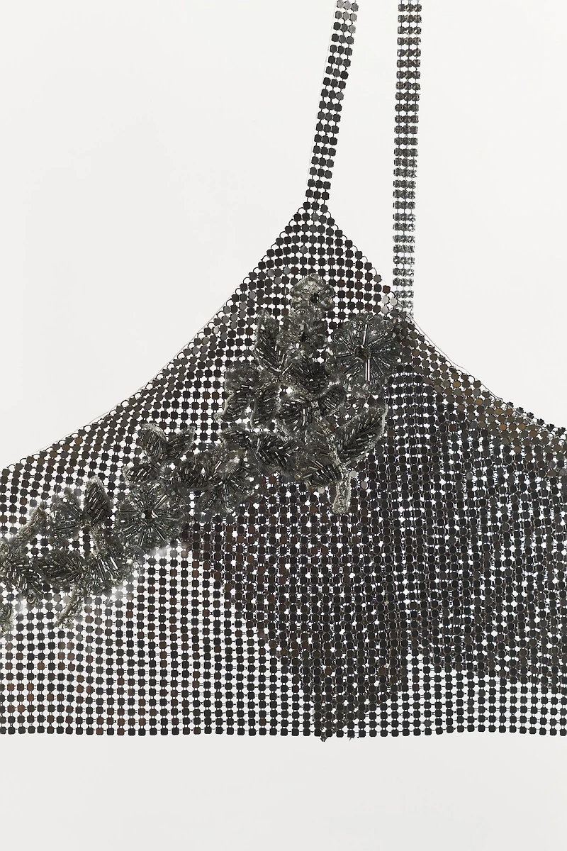 BEADED MESH FLOWER TOP