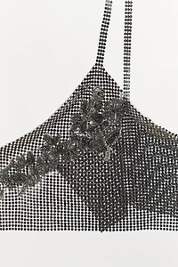 BEADED MESH FLOWER TOP