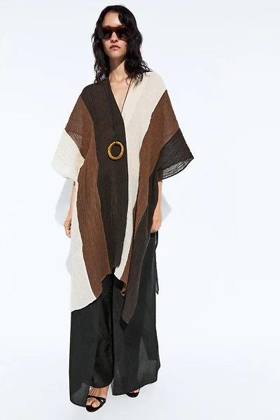 Textured tricolor linen blend kaftan