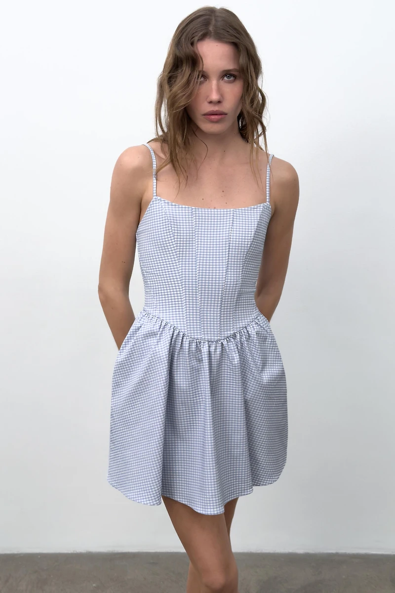 GINGHAM VOLUME BUSTIER DRESS