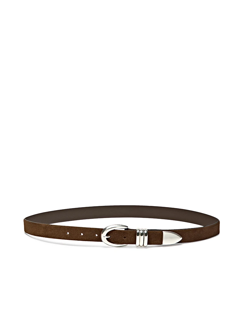 Split suede leather belt with metal detail
