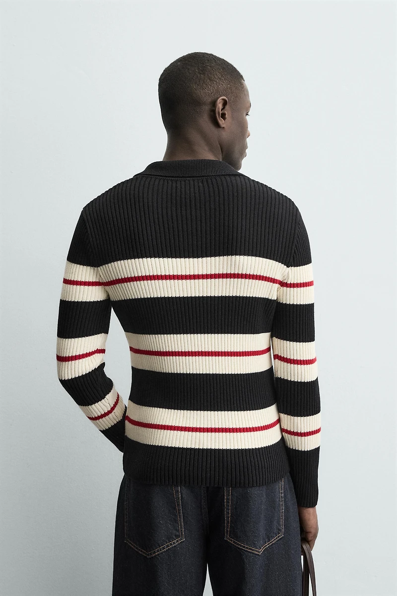 STRIPED JACQUARD KNIT POLO SHIRT