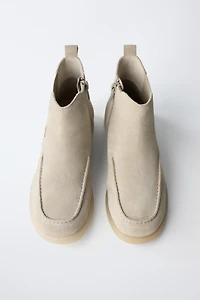 LEATHER BOAT ANKLE BOOTS