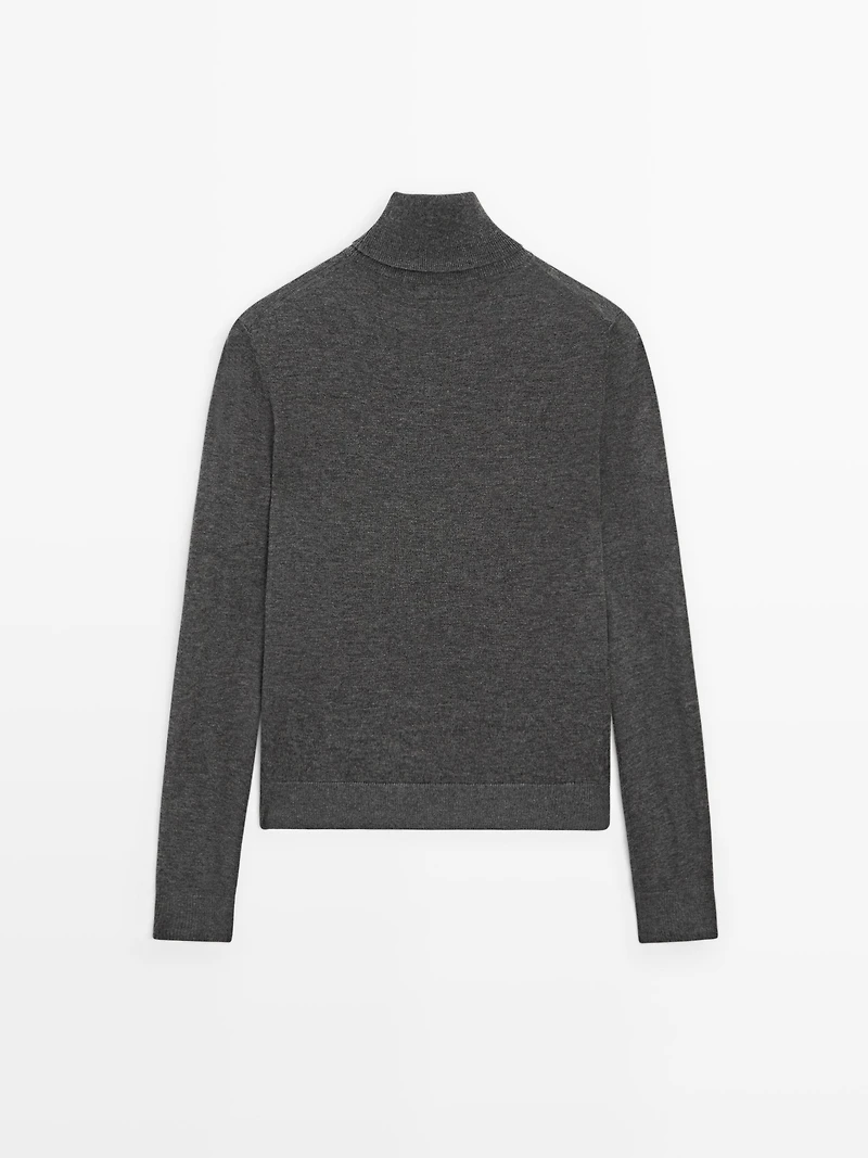 Wool blend high neck knit sweater