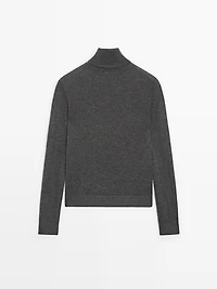 Wool blend high neck knit sweater
