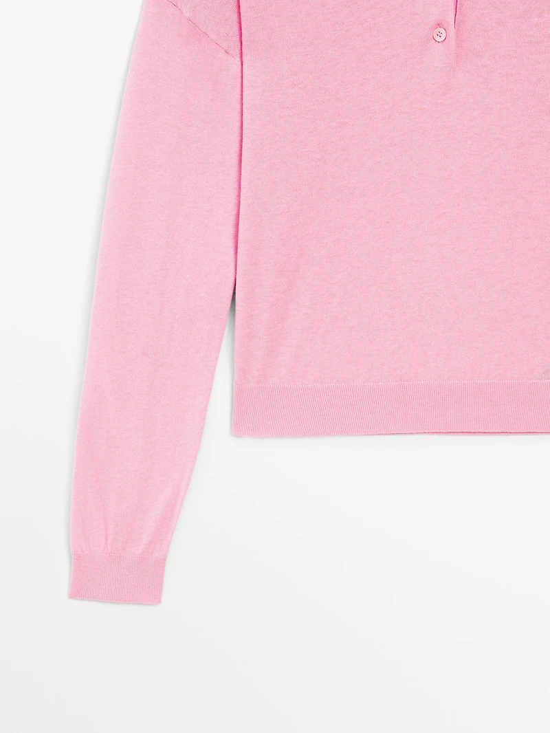 Cotton blend knit polo sweater