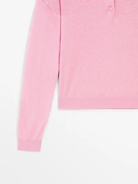 Cotton blend knit polo sweater