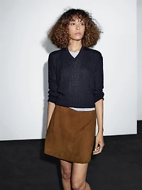 Suede nappa leather mini skirt with topstitching