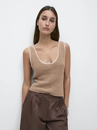 Contrast cotton blend knit top