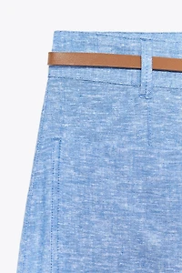 PANTALON CULOTTE CEINTURE AVEC LIN