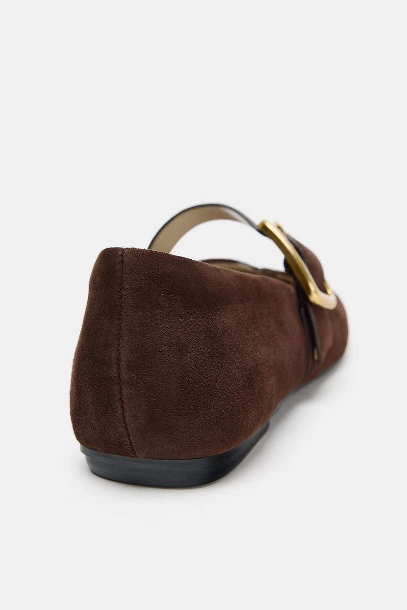 SUEDE BUCKLE BALLET FLATS