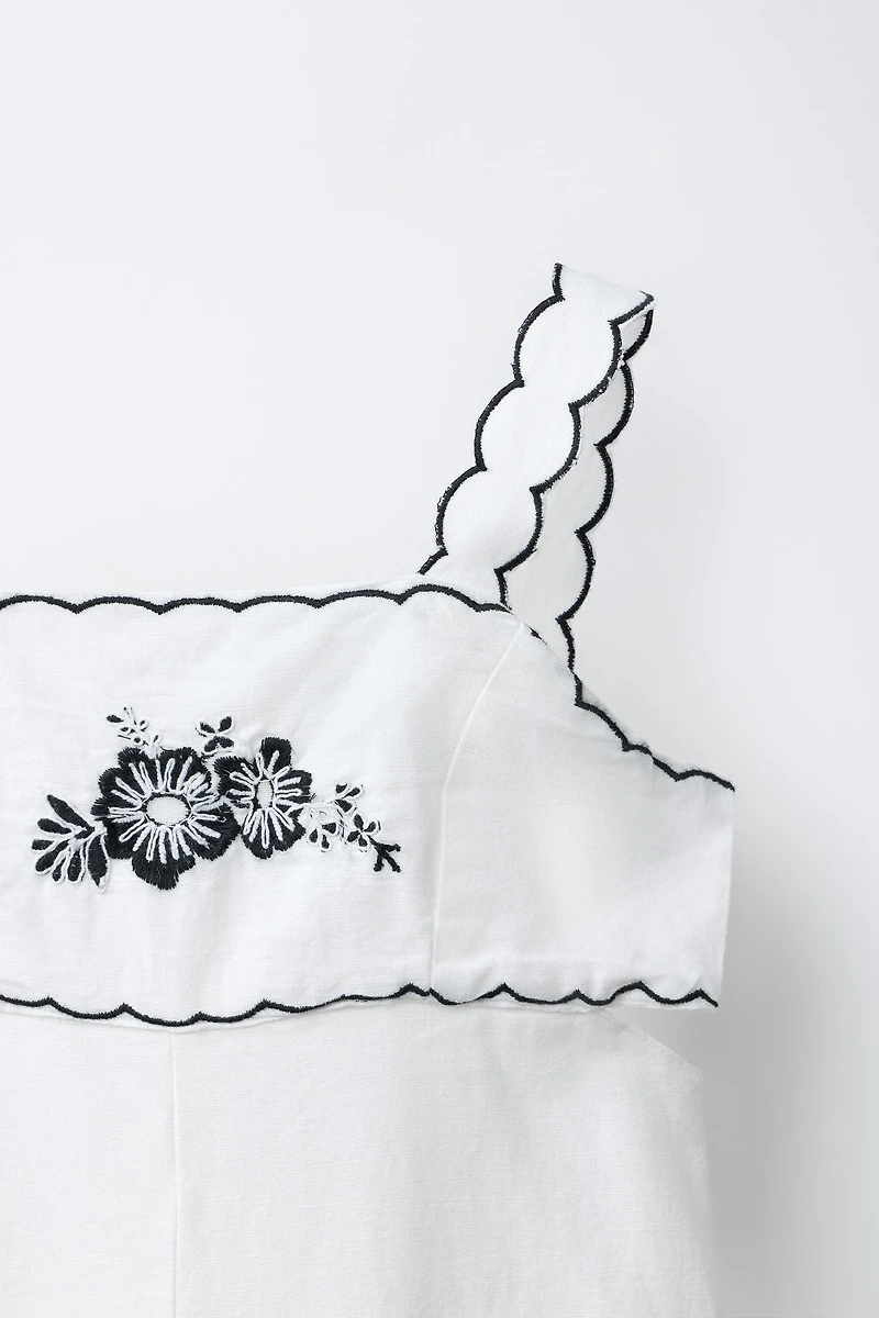 LONG EMBROIDERED CUT-OUT JUMPSUIT WITH COTTON AND LINEN