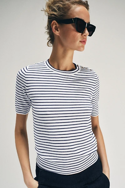 STRIPED SHORT SLEEVE KNIT JUMPER