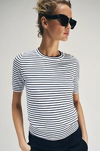STRIPED SHORT SLEEVE KNIT JUMPER