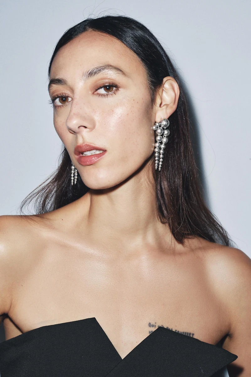 LONG METAL BALL EARRINGS