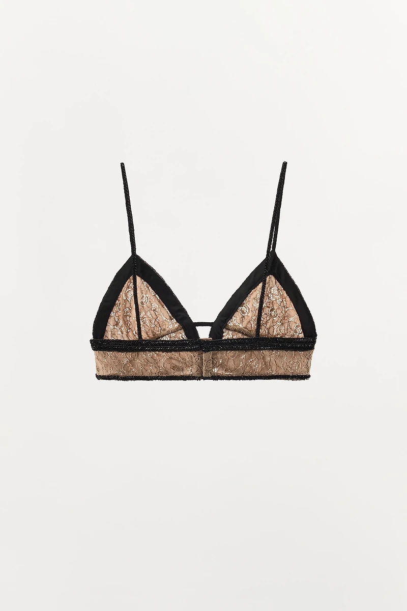 LACE BRA WITH EMBROIDERED FLOWERS AND BEADS