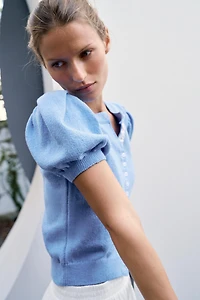 SHORT PUFF SLEEVE CARDIGAN