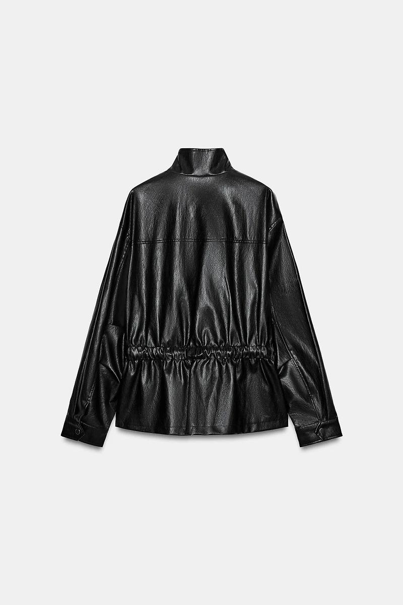 FAUX LEATHER HIGH COLLAR JACKET