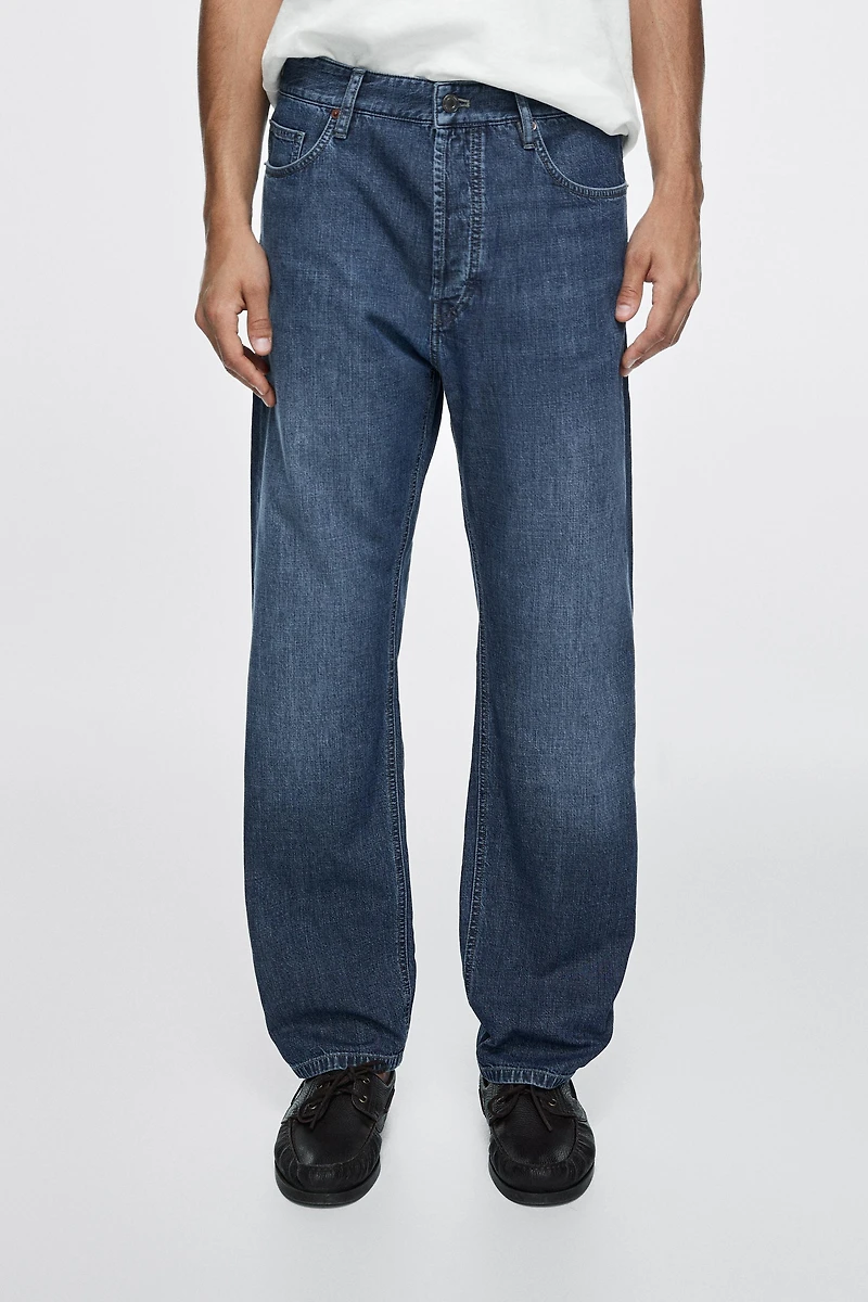 Lightweight straight-leg cotton jeans