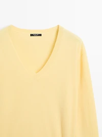 Wool blend deep V-neck knit sweater