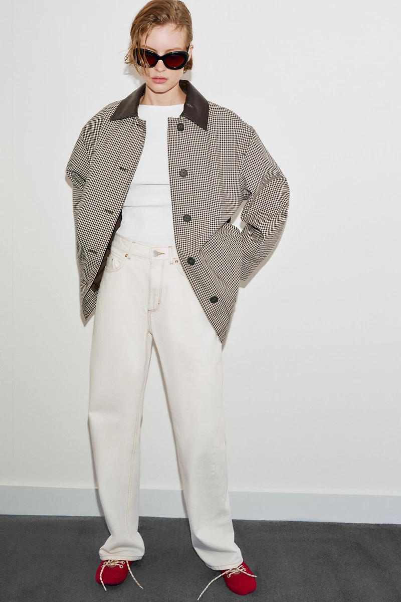 HOUNDSTOOTH FAUX LEATHER TRIM JACKET