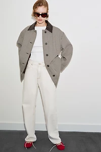 HOUNDSTOOTH FAUX LEATHER TRIM JACKET