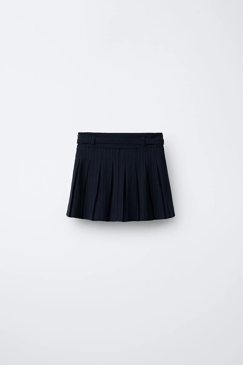 BELTED PINSTRIPE SKIRT