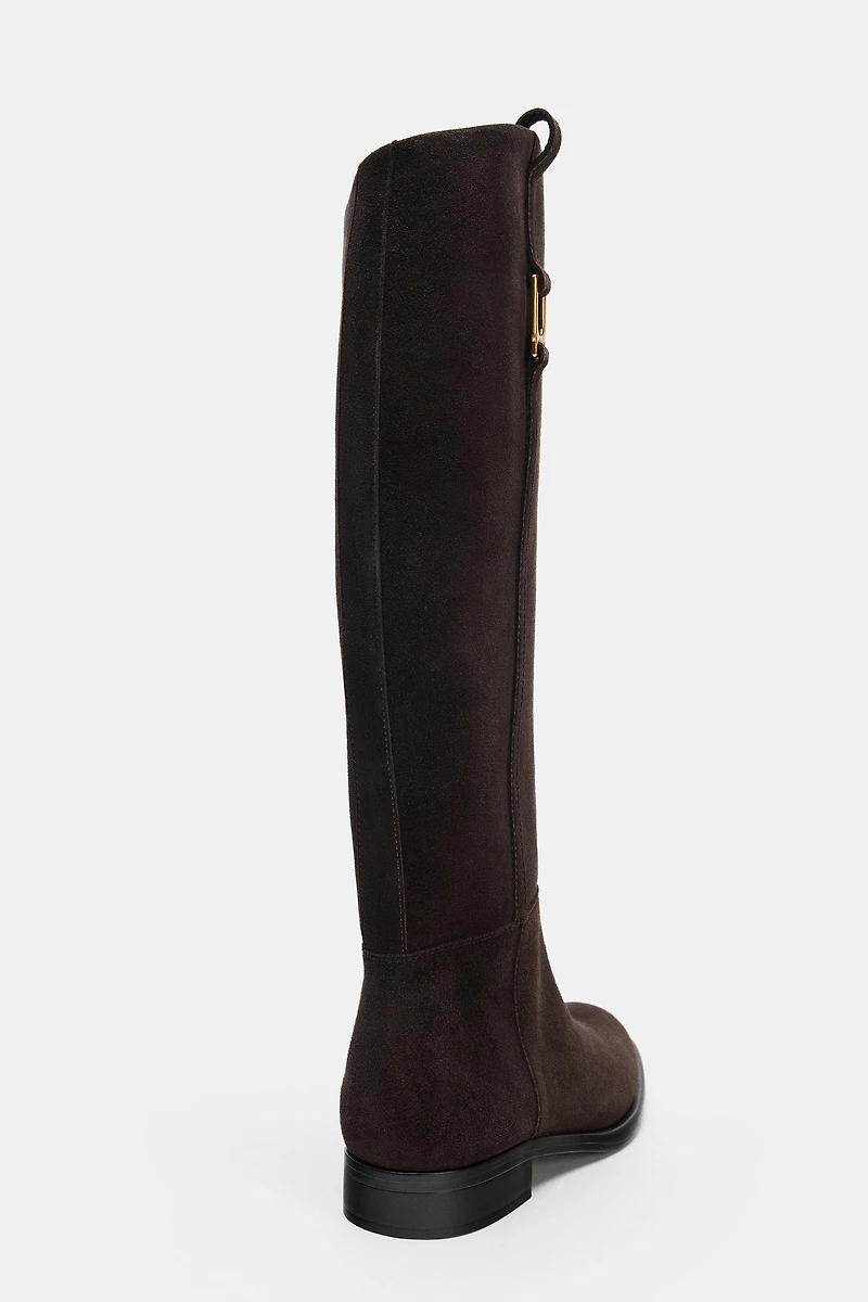 FLAT SPLIT LEATHER RIDING BOOTS