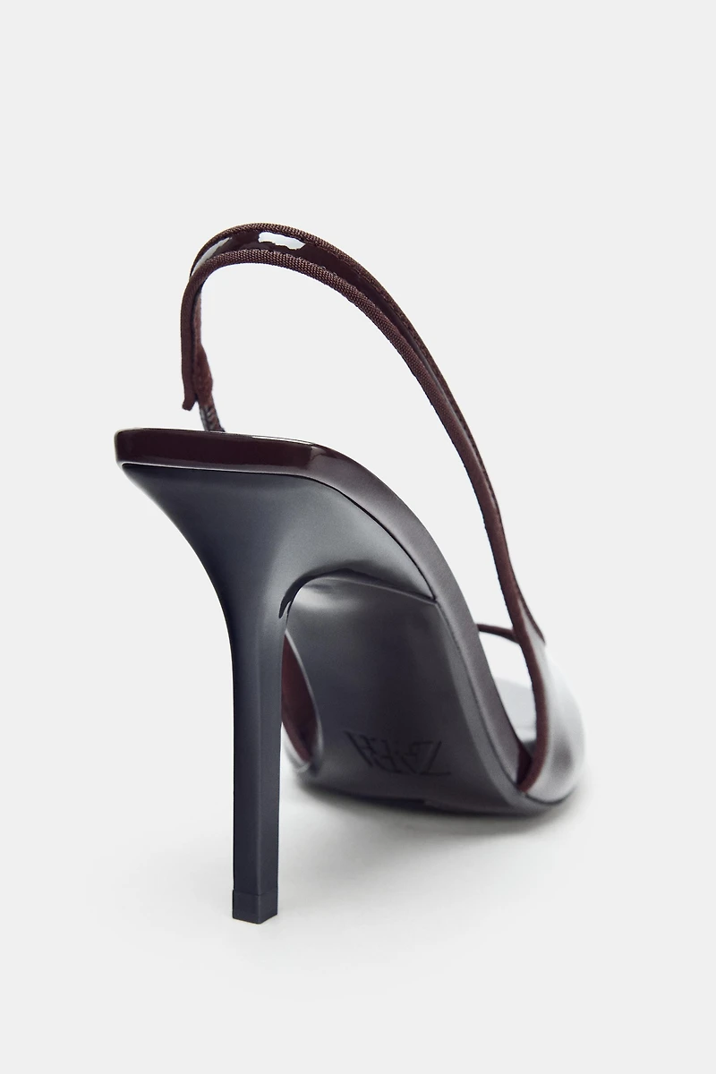 HEELED PATENT FINISH SANDALS