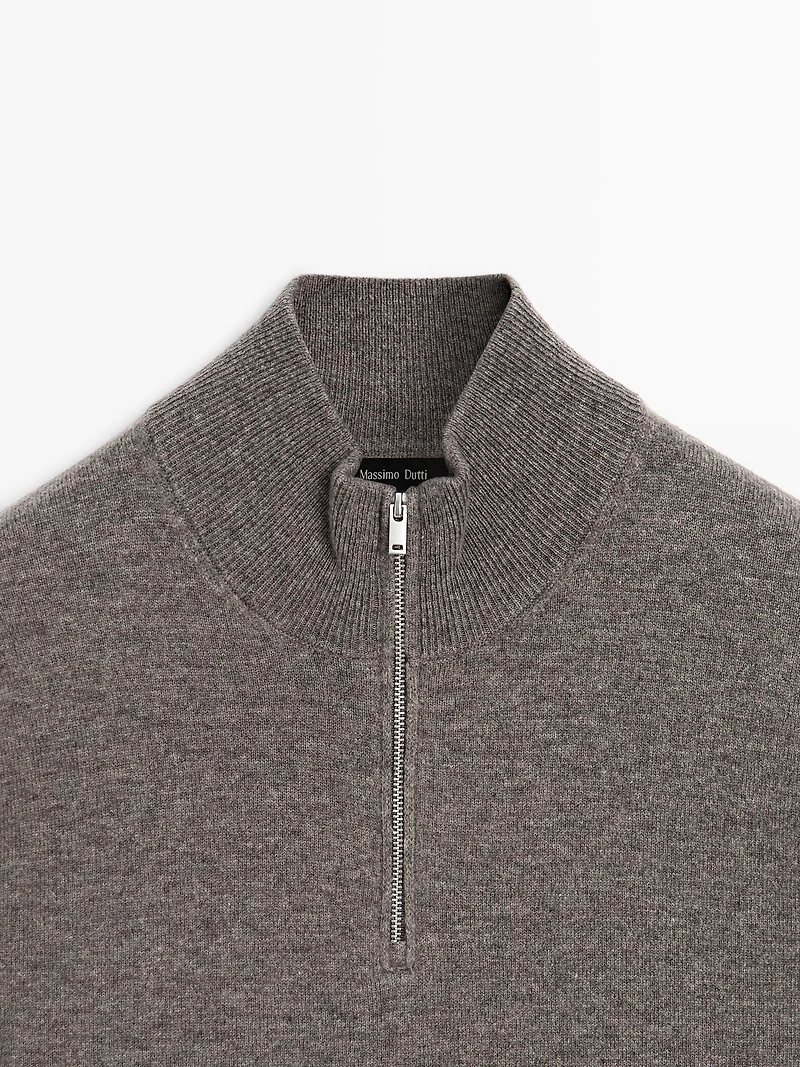 Mock neck knit sweater with zip