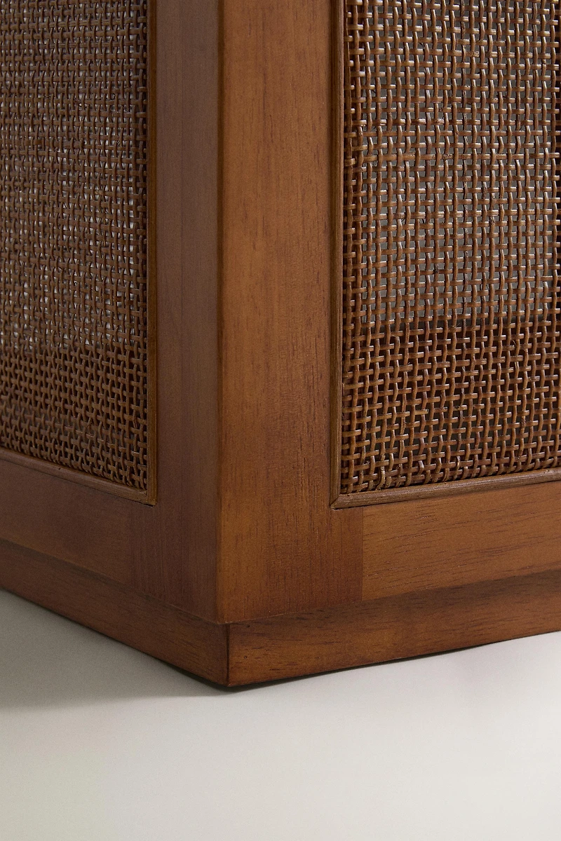 WOOD AND RATTAN BENCH
