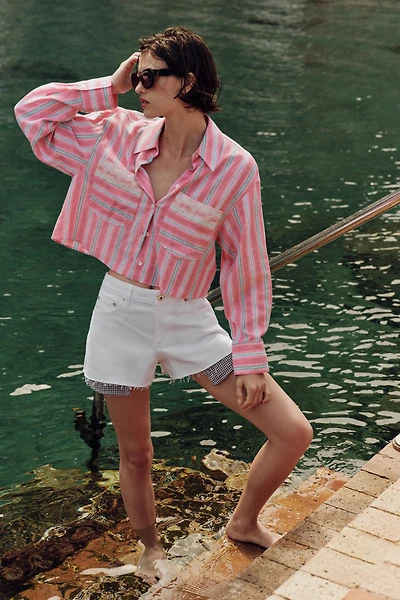 CROPPED STRIPED LACE SHIRT