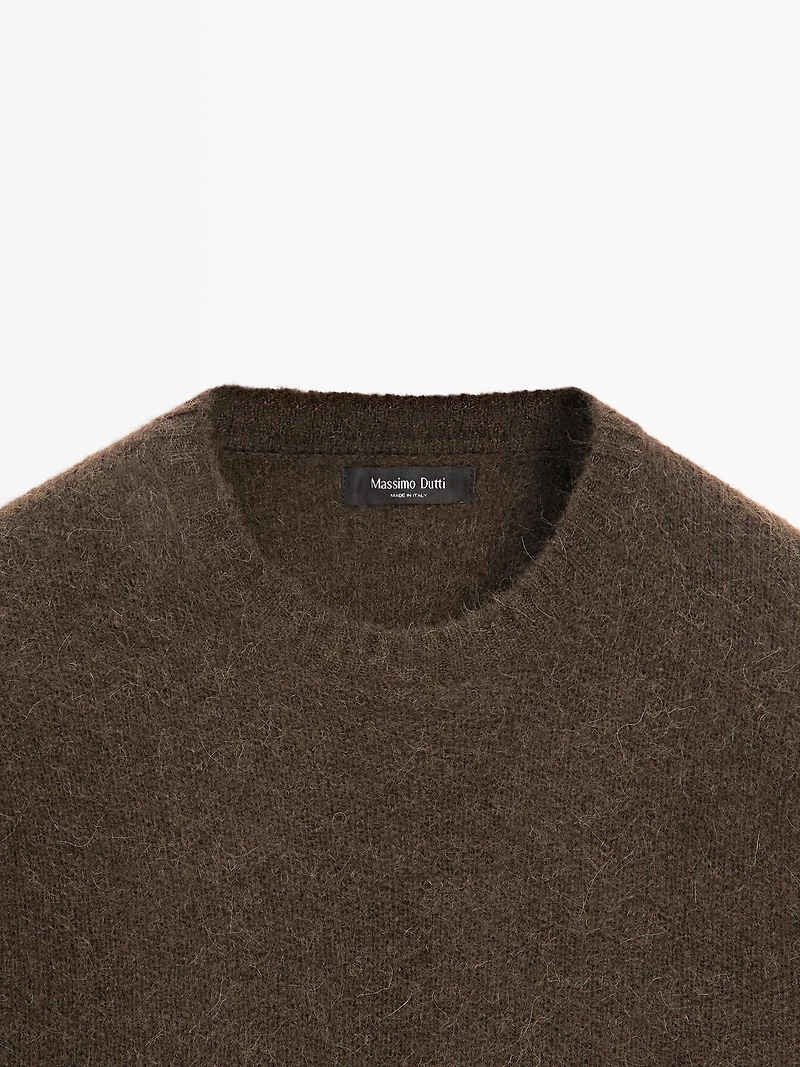 Knit alpaca blend crew neck sweater