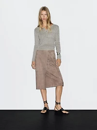 Suede leather wrap midi skirt