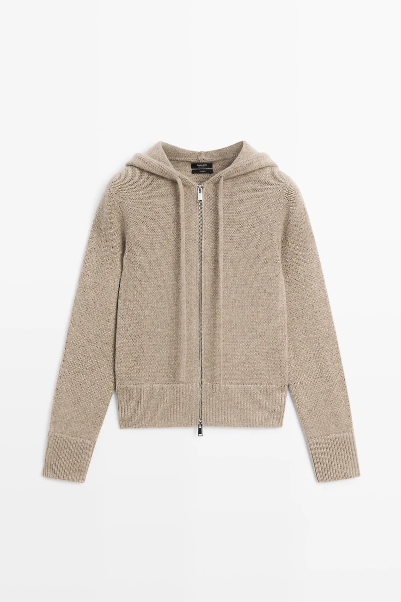 100% cashmere hooded zip-up cardigan