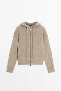 100% cashmere hooded zip-up cardigan