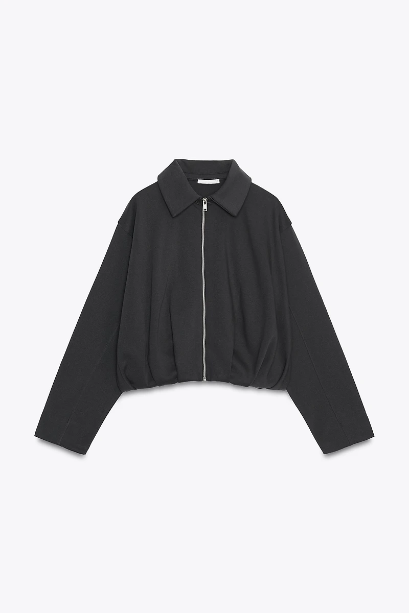 PLEATED FLEECE BOMBER JACKET