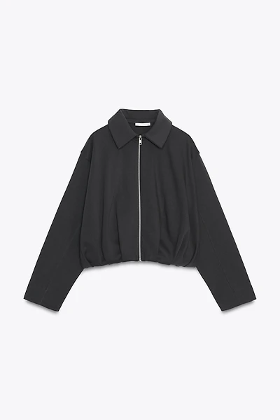 PLEATED FLEECE BOMBER JACKET