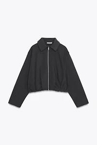 PLEATED FLEECE BOMBER JACKET