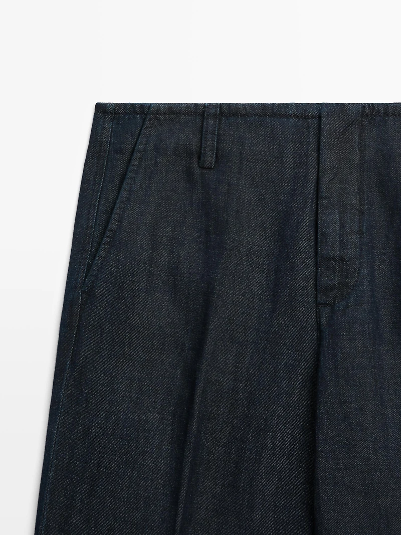 Wide-leg linen blend trousers