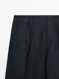 Wide-leg linen blend trousers